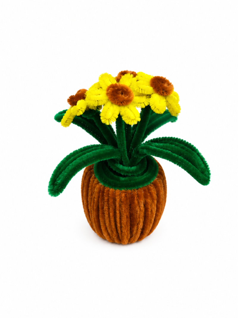 Sydora Handmade Flower Pot – Yellow Daisy Pipe Cleaner Craft