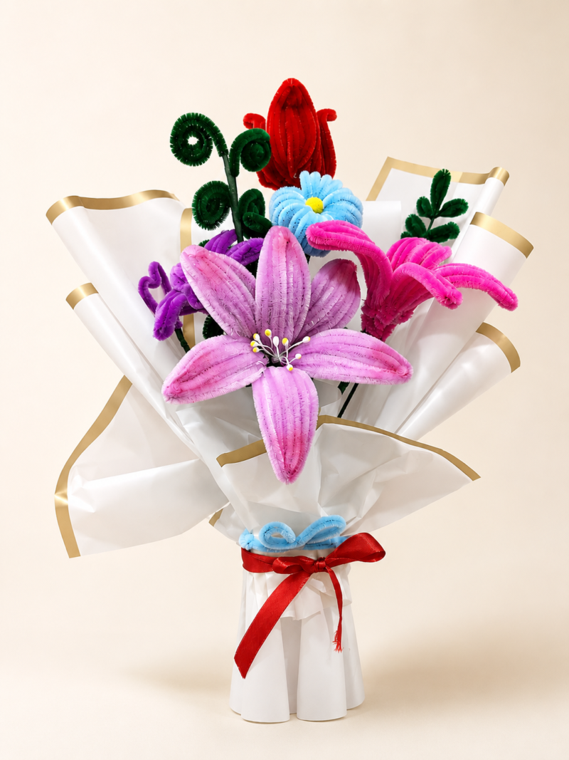 Sydora Handmade Floral Bouquet – Lily, Tulip & Cute Pipe Cleaner Flowers Handmade Cute Flower Bouquet (Lily, Tulip & More) – Perfect Gift by Sydora