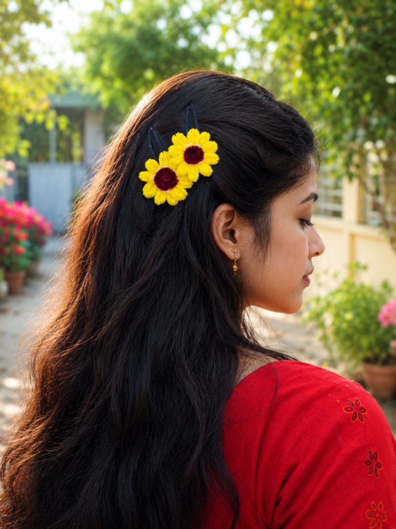 handmade yellow daisy hair clips pipe cleaner flower set sydora yellow floral hair pins handmade accessory cute yellow flower hair clips for girls daisy style double daisy handmade hair accessory yellow aesthetic