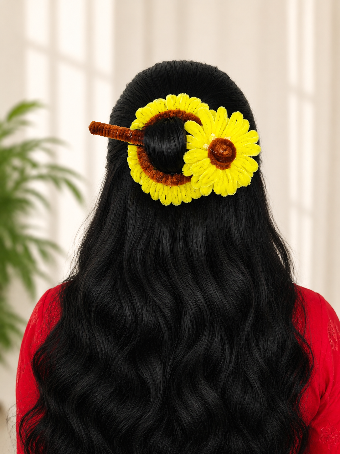 Handmade Pipe Cleaner Daisy Hair Clip – Yellow Floral Hair Accessory